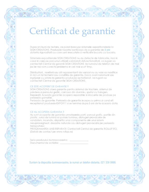 Certificat garantie roll-up banner.